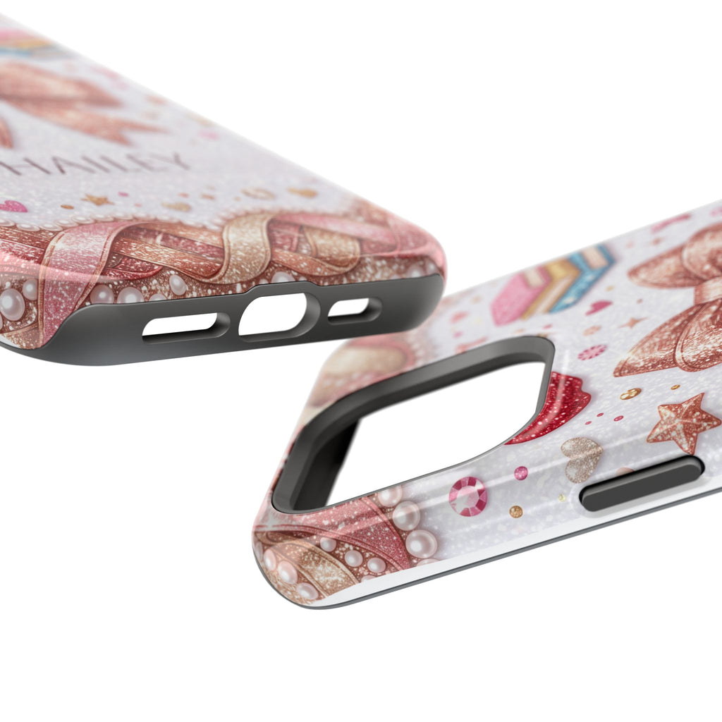 Rose Gold Glitter Bow Personalized Teacher Phone Case — Wireless Charging Cover