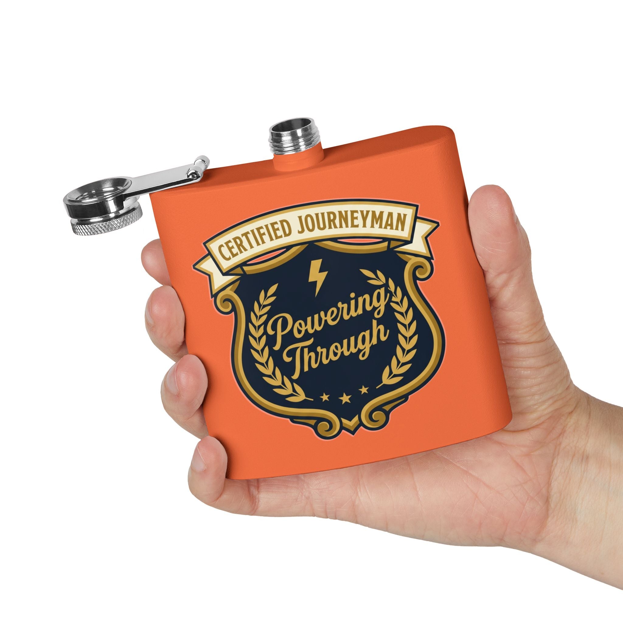 Flask — "Certified Journeyman: Powering Through" 6oz Stainless Steel Hip Flask