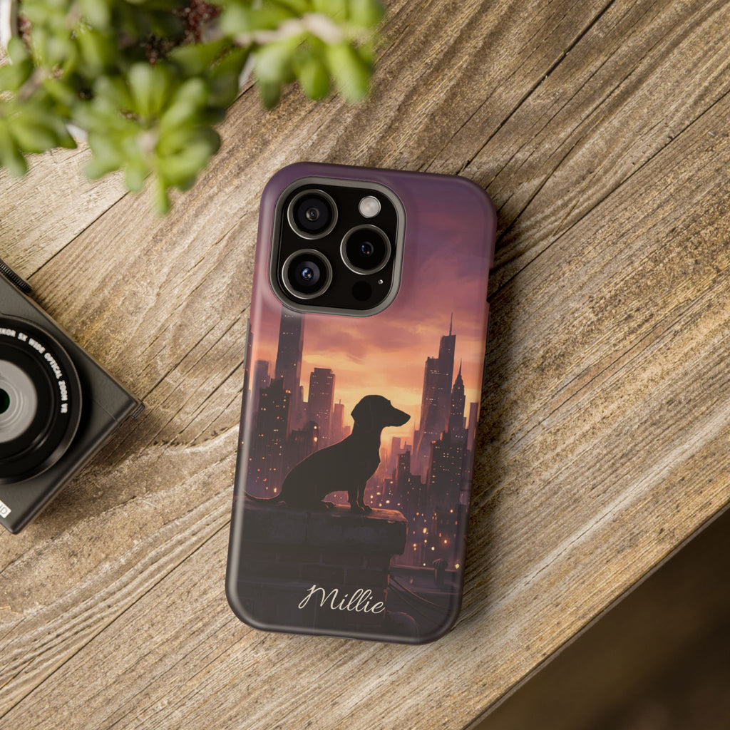 Personalized Dachshund City Skyline Phone Case — Wireless Charging Cover