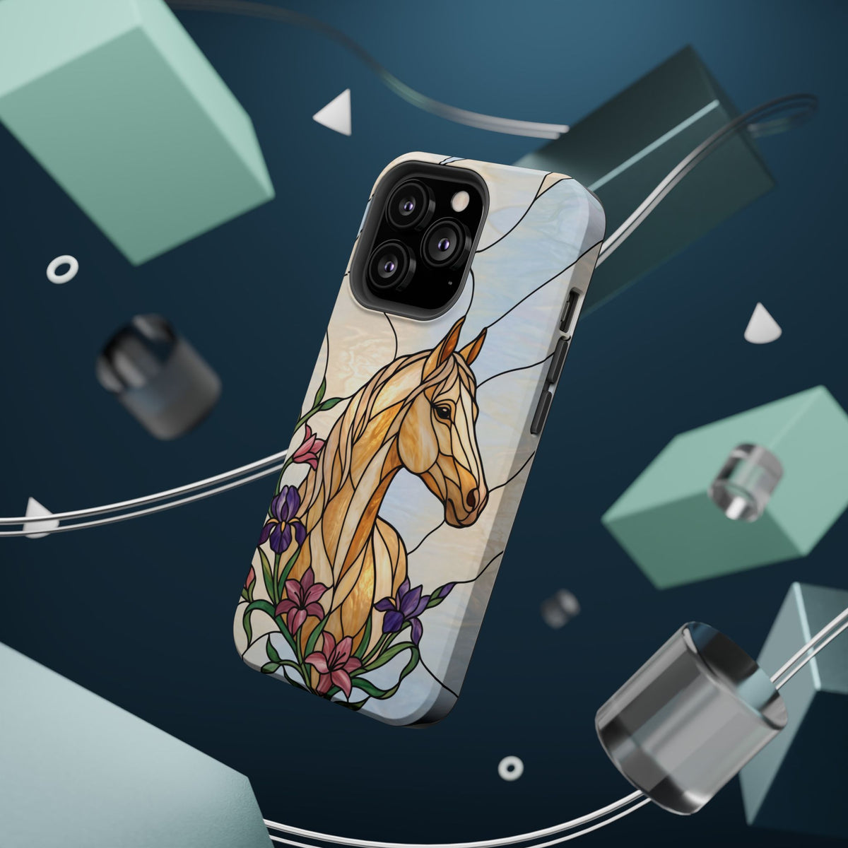 Floral Stained Glass Horse Phone Case — Tough Magnetic Case with Wireless Charging