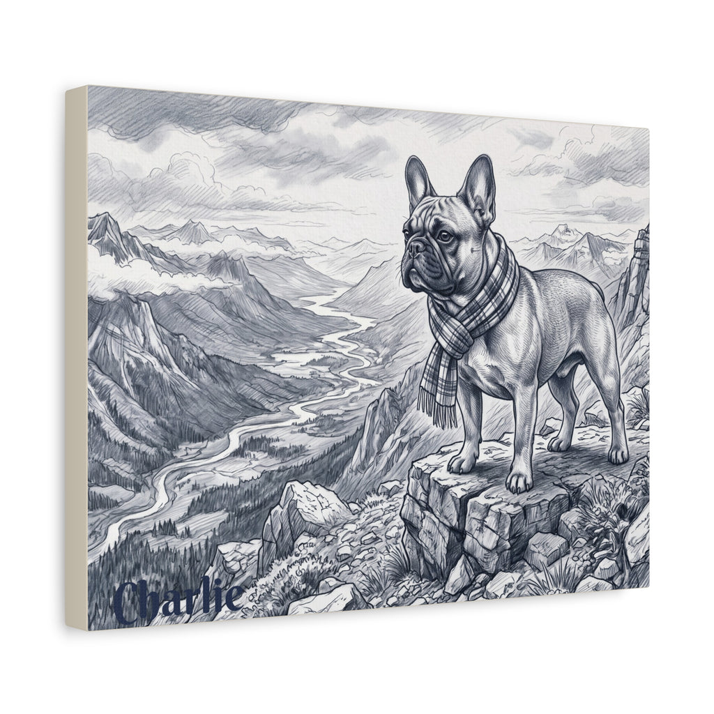 French Bulldog Mountain Sketch Personalized Canvas | Alpine Wall Art