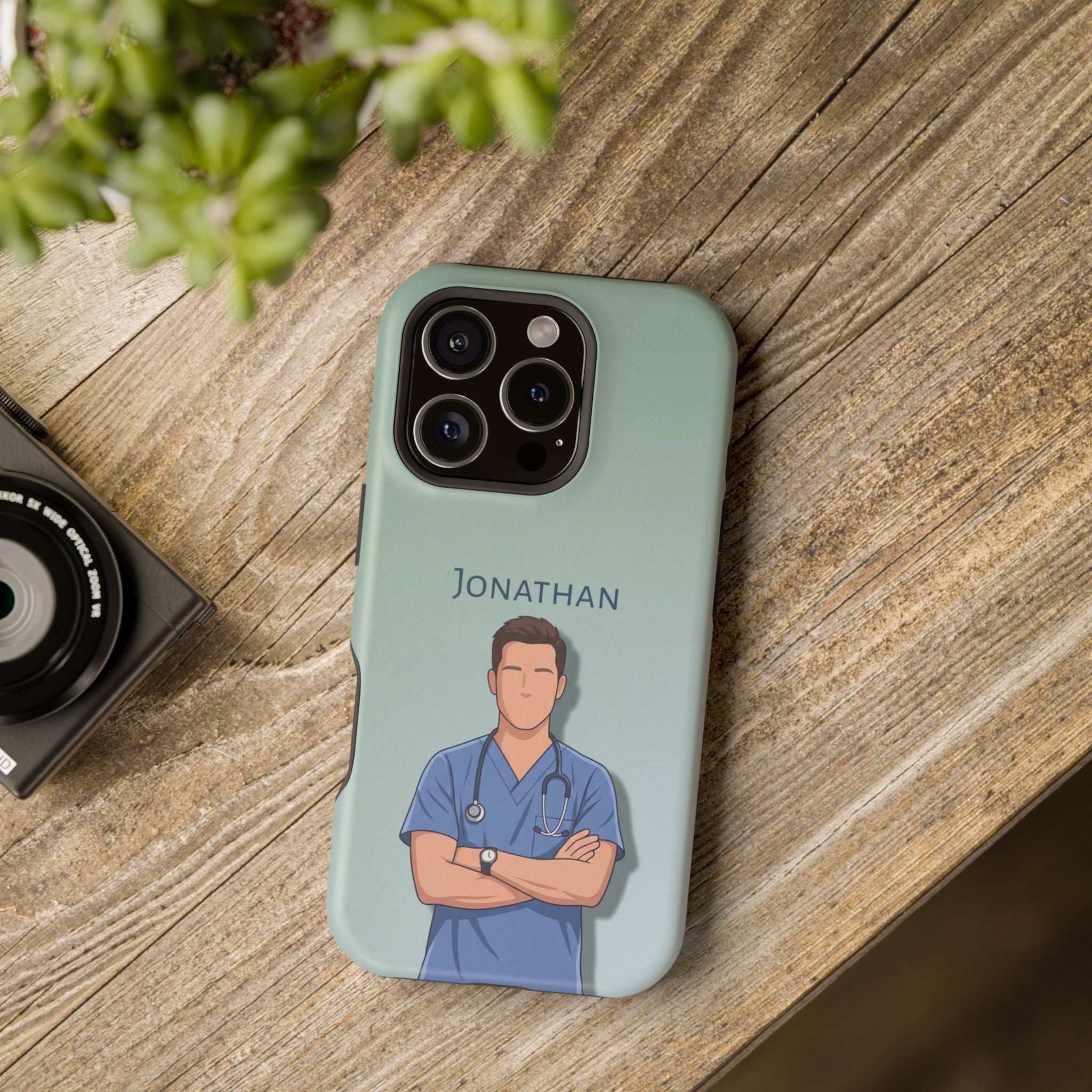 Personalized Nurse Portrait Phone Case — Impact-Resistant Wireless Charging Cover
