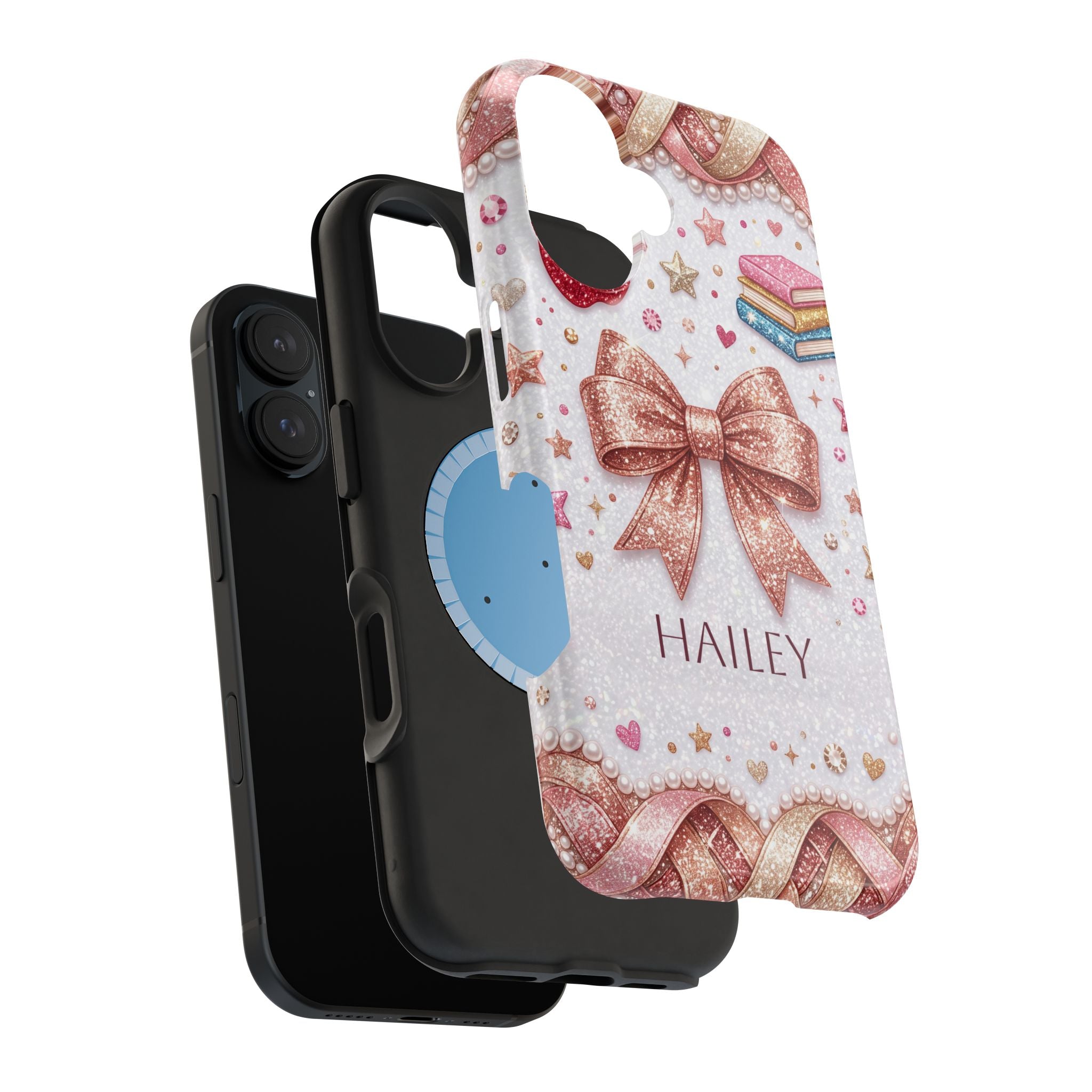 Rose Gold Glitter Bow Personalized Teacher Phone Case — Wireless Charging Cover
