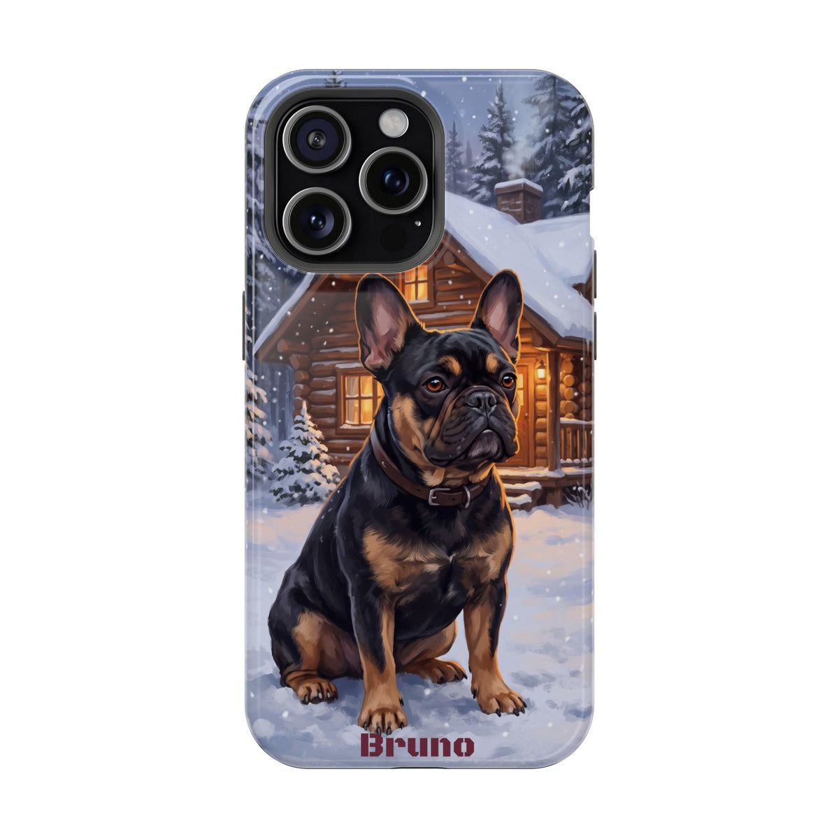 Personalized French Bulldog Cozy Cabin Phone Case — Wireless Charging Cover