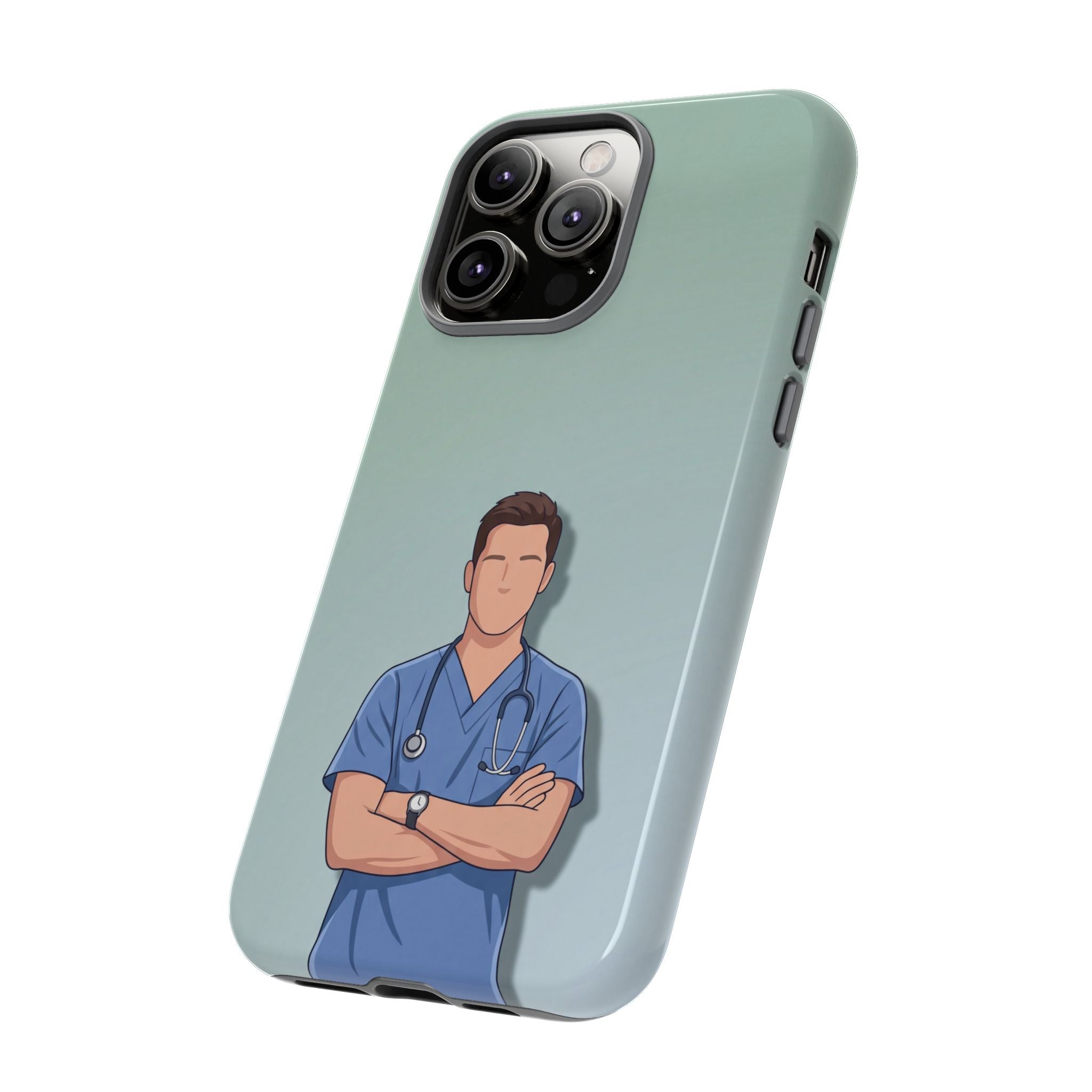 Male Nurse Phone Case | Confident Nurse in Blue Scrubs Illustration | iPhone & Samsung