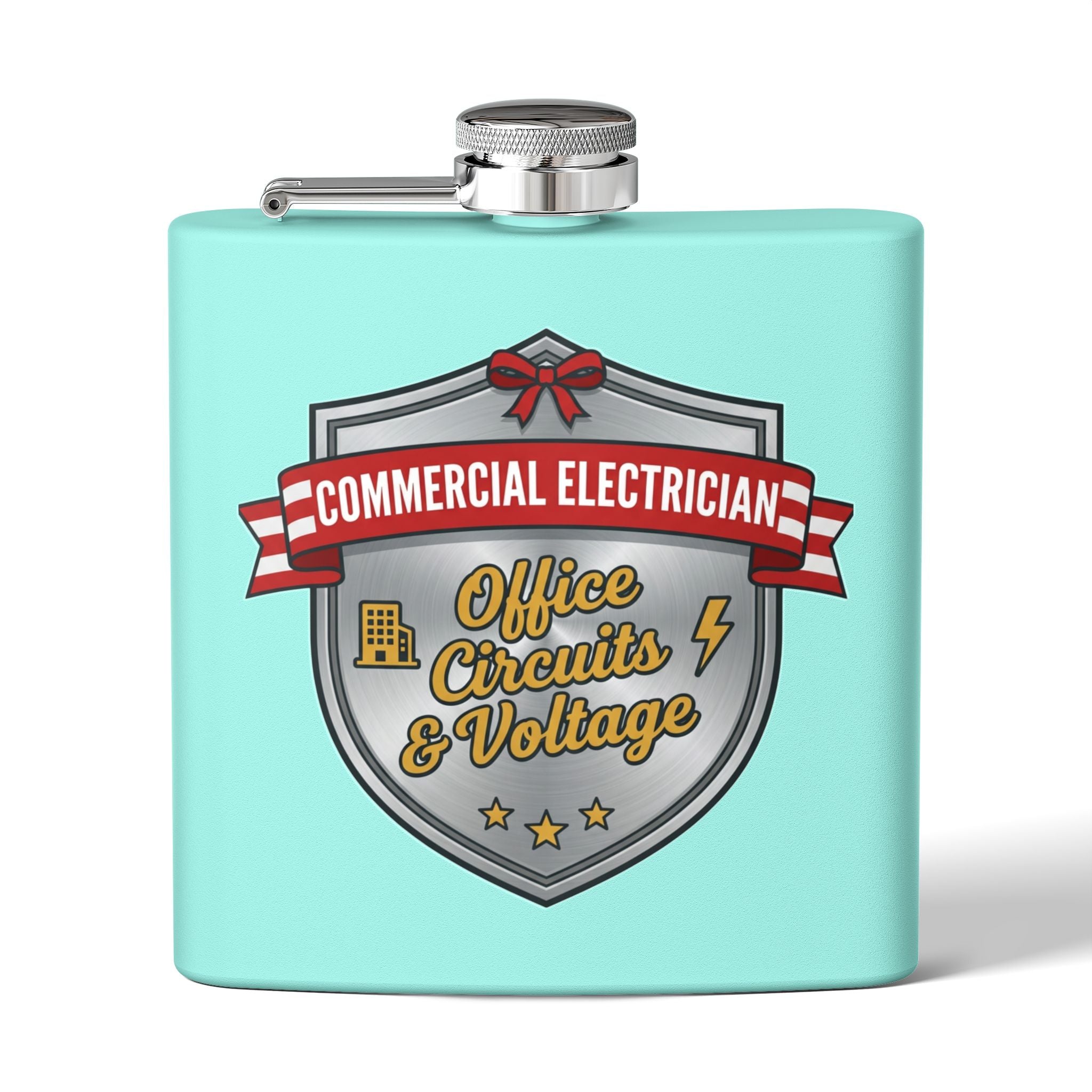 Flask — "Commercial Electrician: Office Circuits & Voltage" (Crest Edition) 6oz Stainless Steel Hip Flask