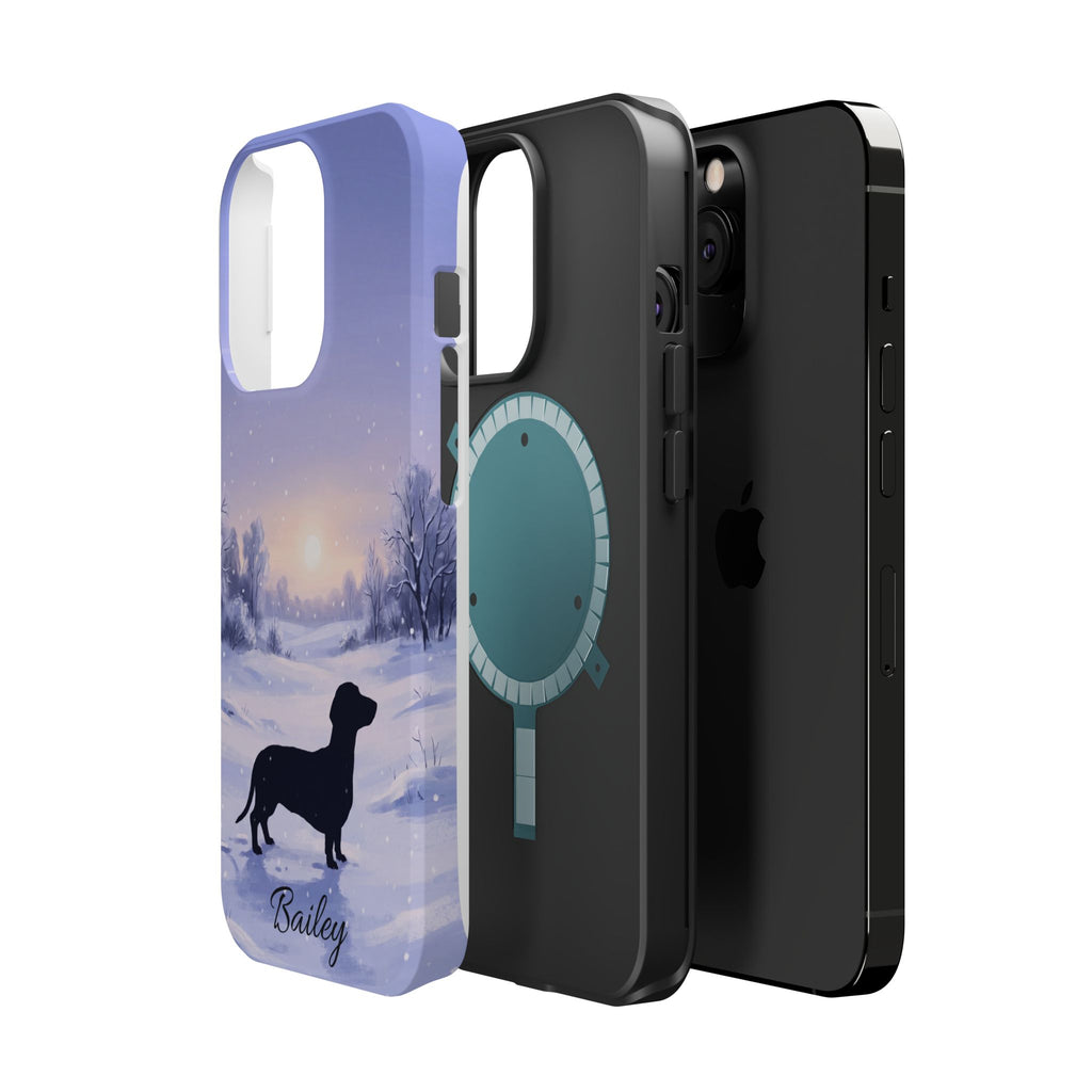 Personalized Dachshund Winter Snow Phone Case — Wireless Charging Cover