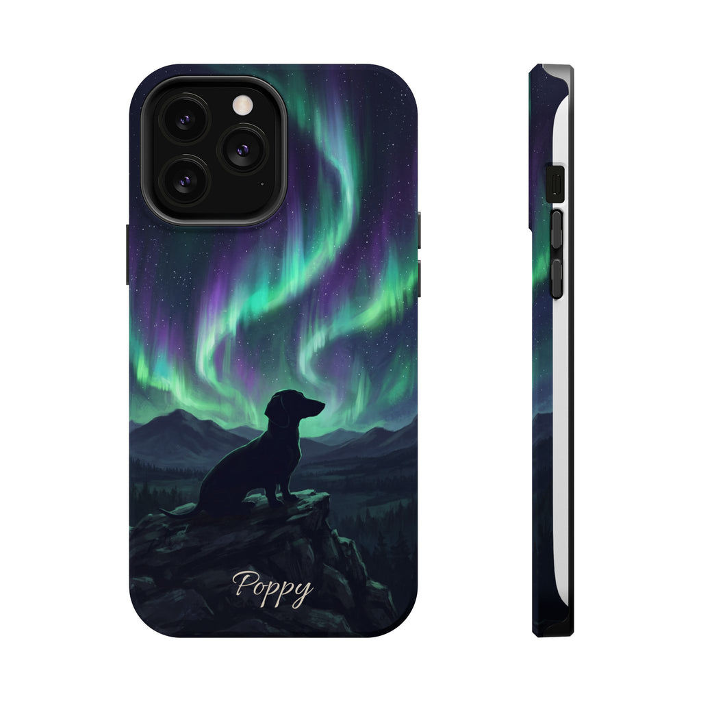 Personalized Dachshund Northern Lights Phone Case — Wireless Charging Cover