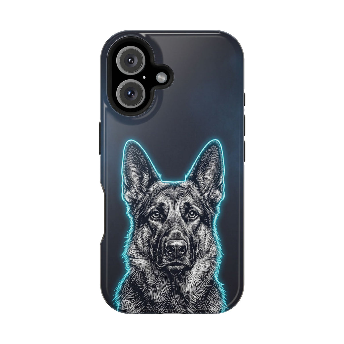 German Shepherd Phone Case | Neon Glow Sketch Art — Tough Magnetic Case with Wireless Charging