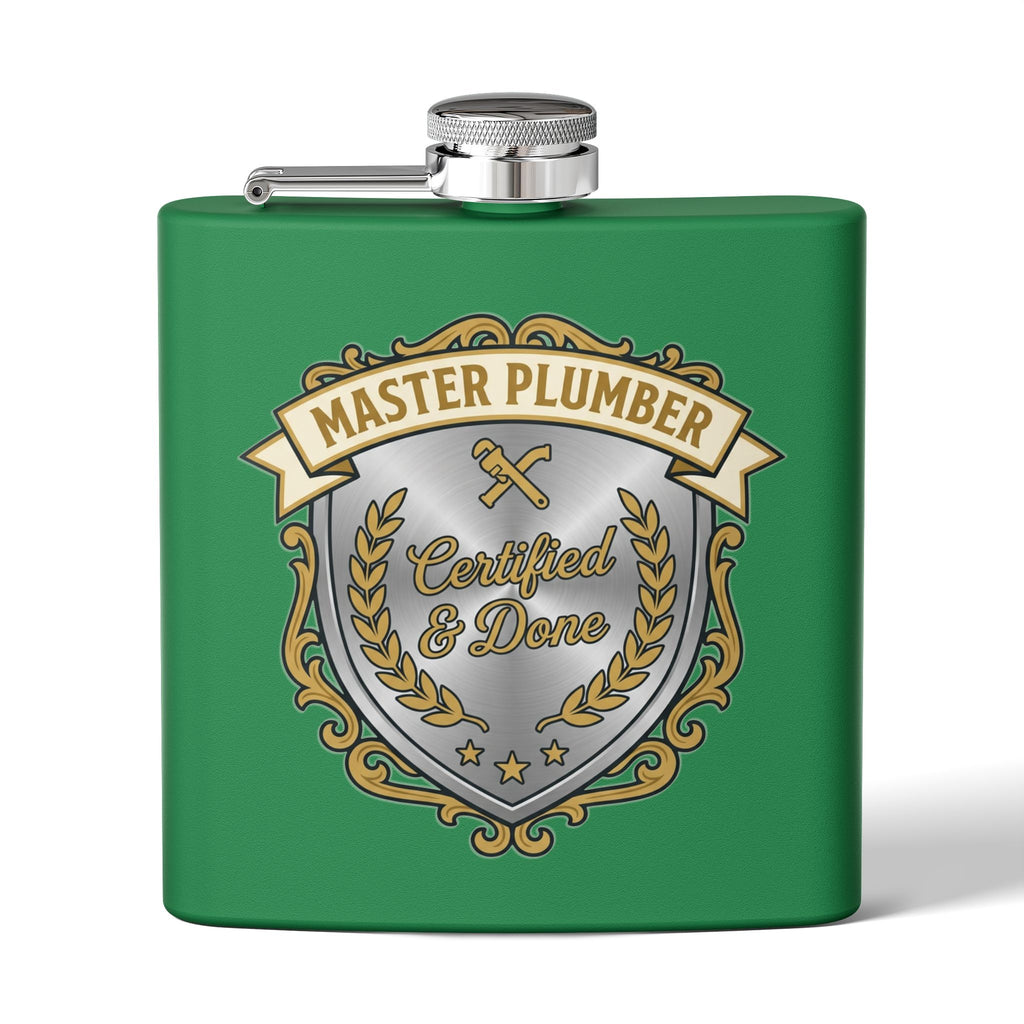 Flask — "Master Plumber" 6oz Stainless Steel Hip Flask
