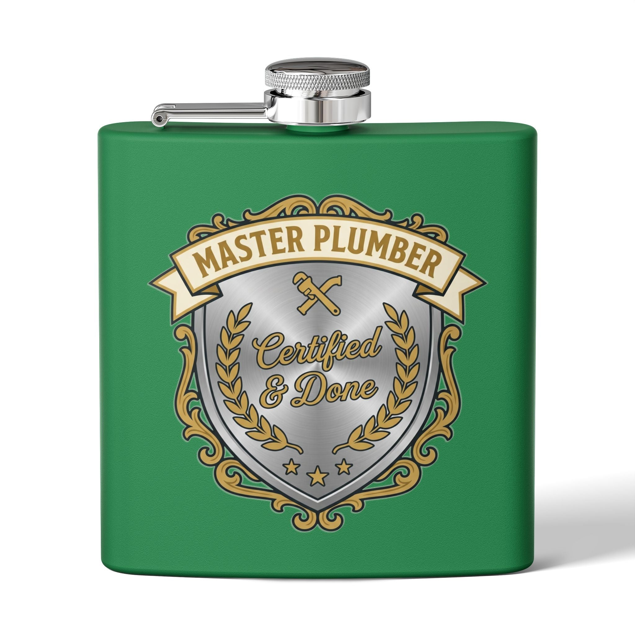 Flask — "Master Plumber" 6oz Stainless Steel Hip Flask