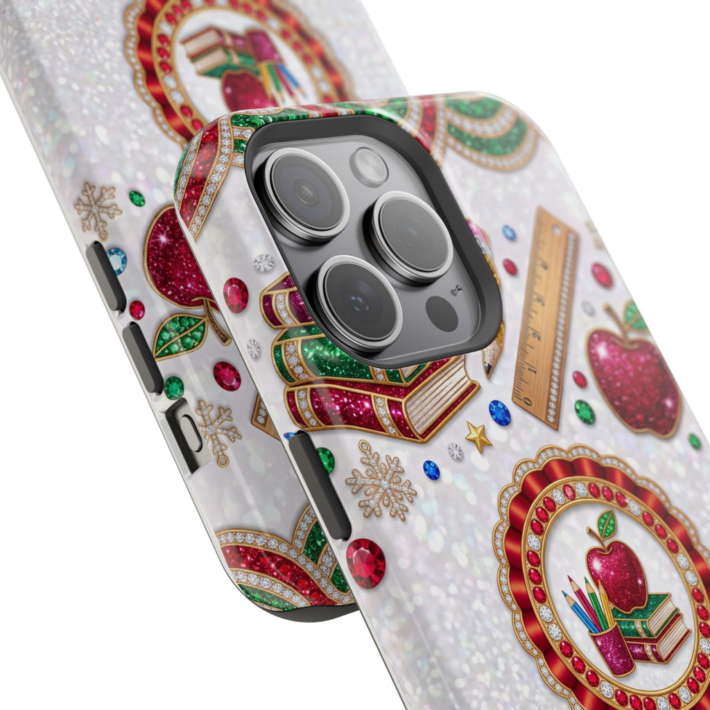 Jeweled Apple Medallion Personalized Teacher Phone Case — Wireless Charging Cover