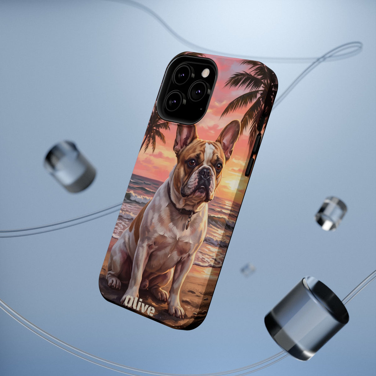 Personalized French Bulldog Beach Portrait Phone Case — Wireless Charging Cover