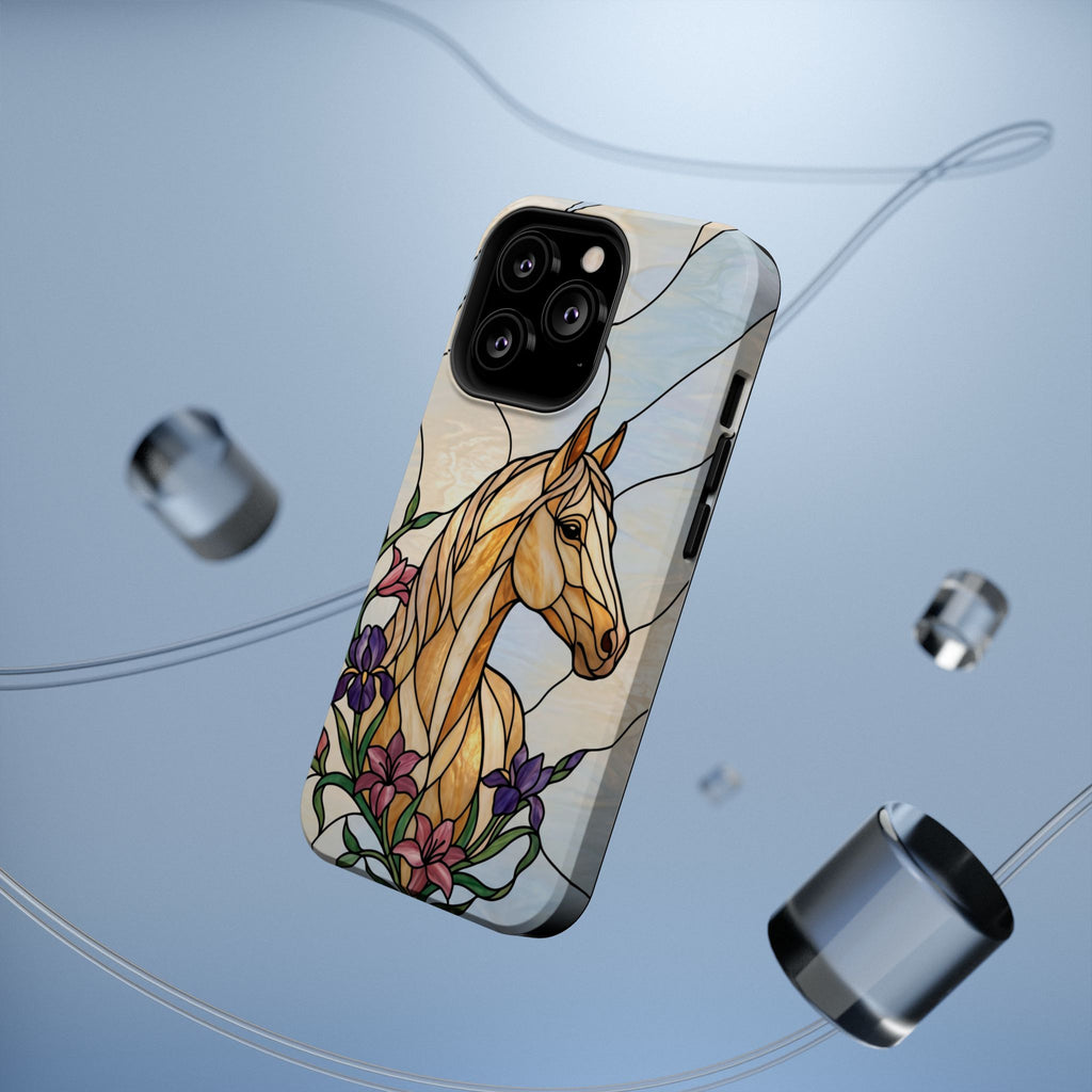Floral Stained Glass Horse Phone Case — Tough Magnetic Case with Wireless Charging