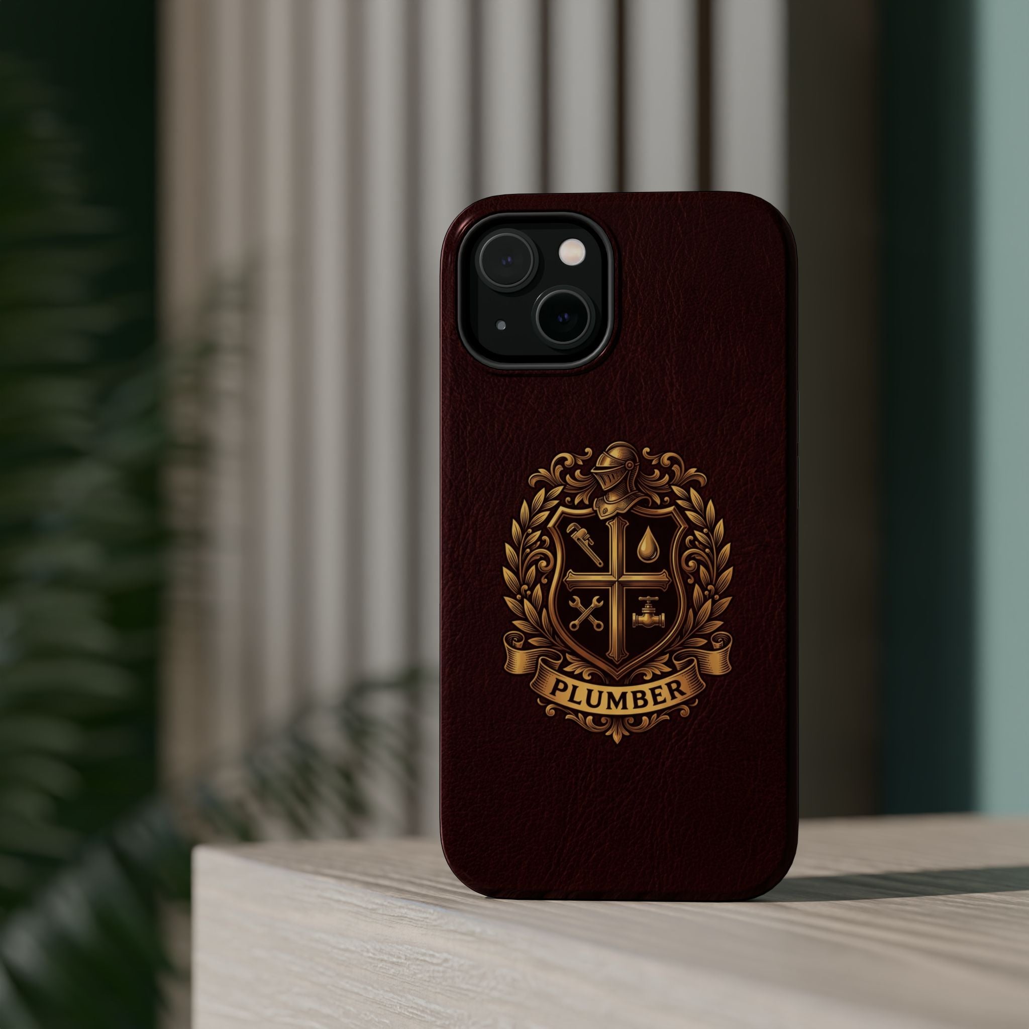 Plumber Crest Phone Case — Heraldic Shield Design Wireless Charging Cover