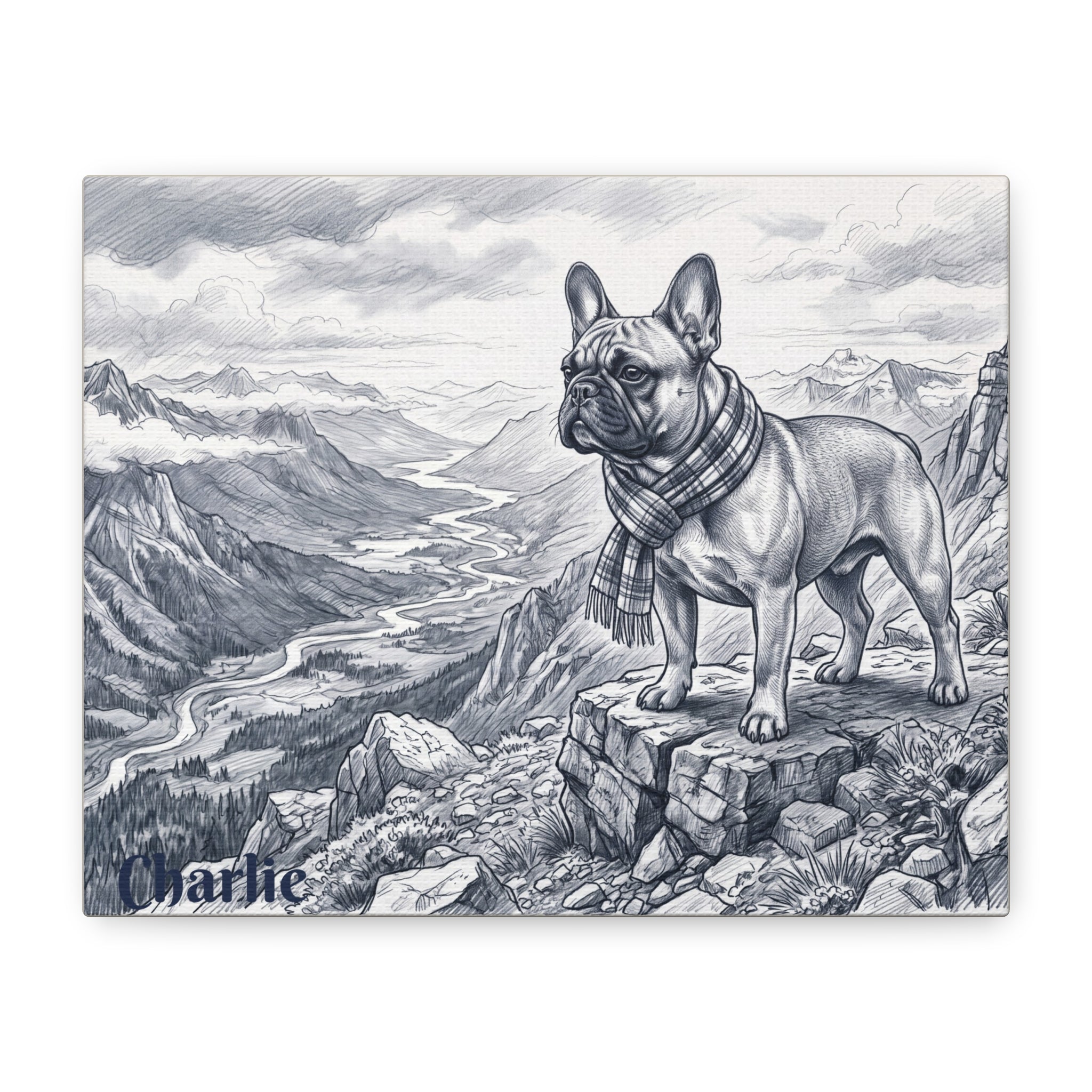 French Bulldog Mountain Sketch Personalized Canvas | Alpine Wall Art