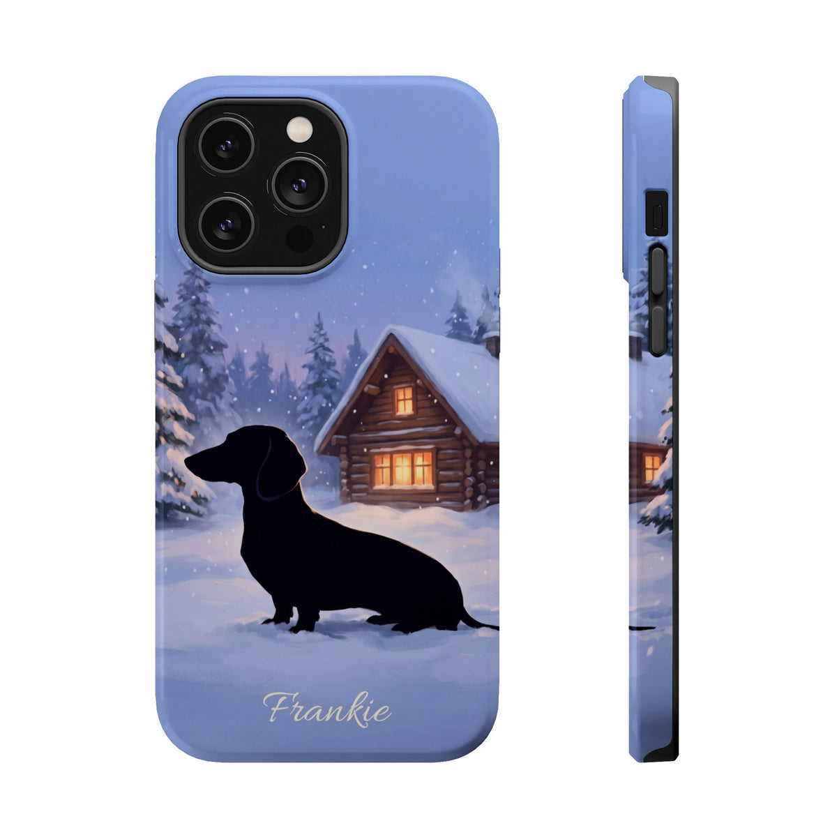 Personalized Dachshund Winter Cabin Phone Case — Wireless Charging Cover