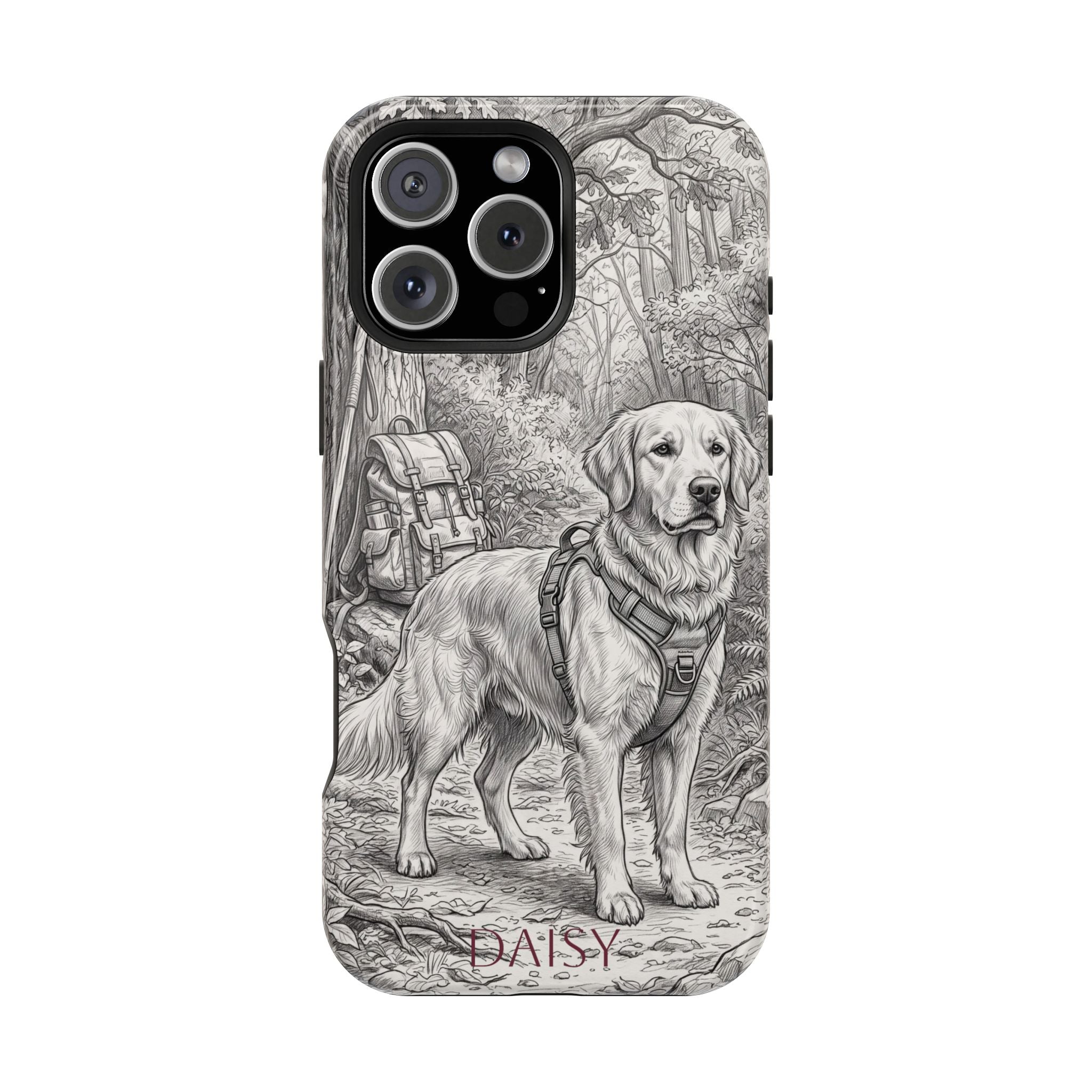 Personalized Golden Retriever Woodland Trail Phone Case — Wireless Charging Cover