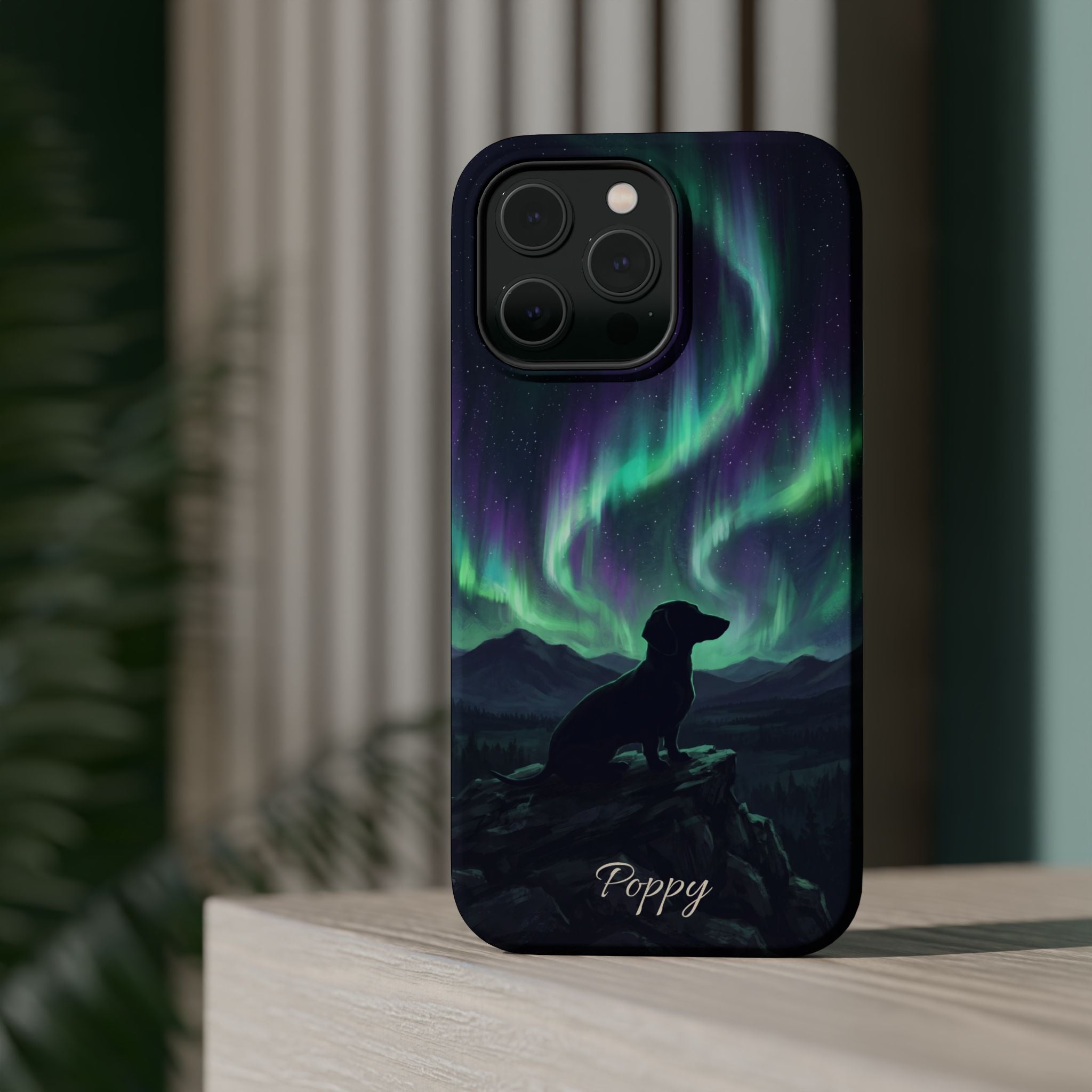 Personalized Dachshund Northern Lights Phone Case — Wireless Charging Cover