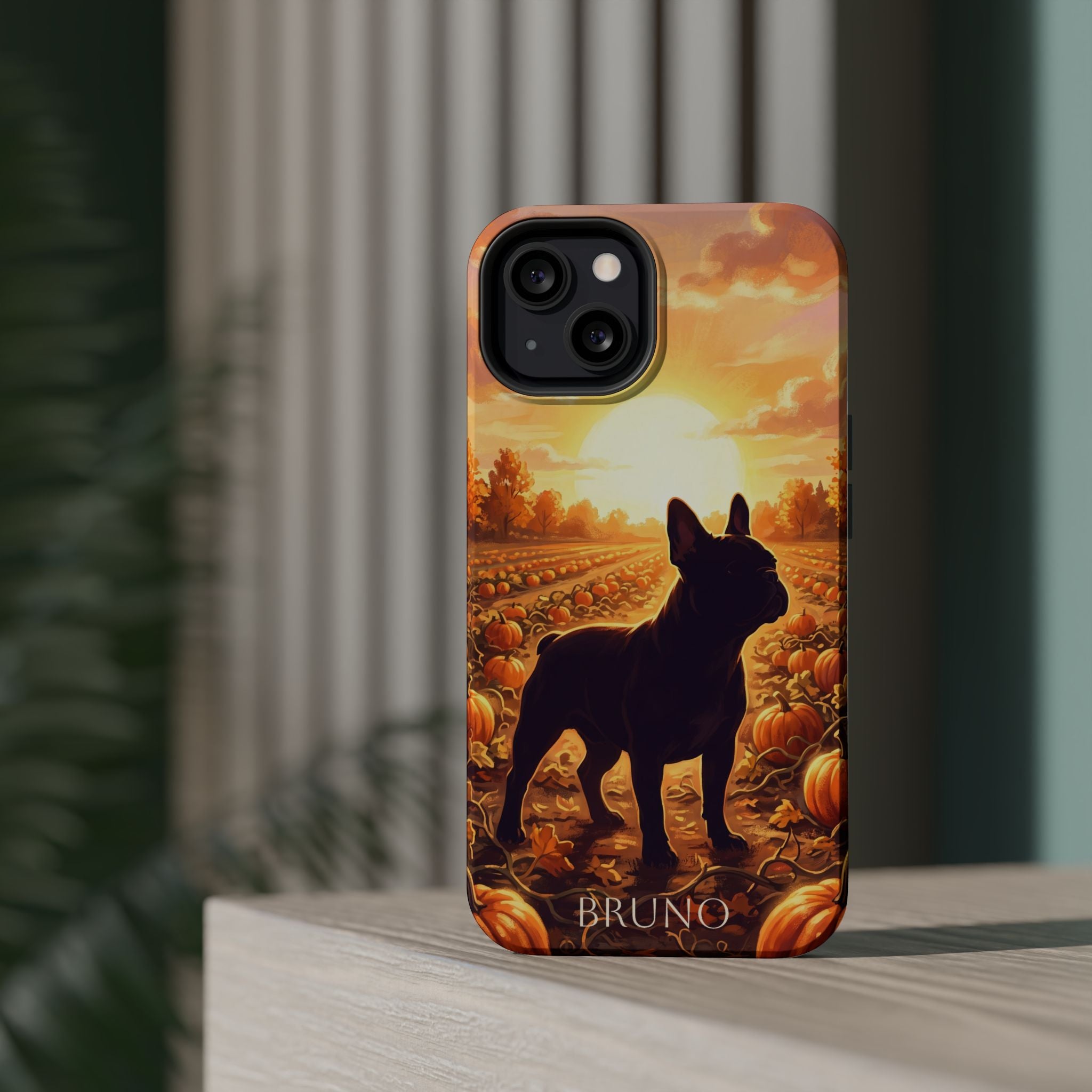Personalized French Bulldog Pumpkin Patch Phone Case — Wireless Charging Cover