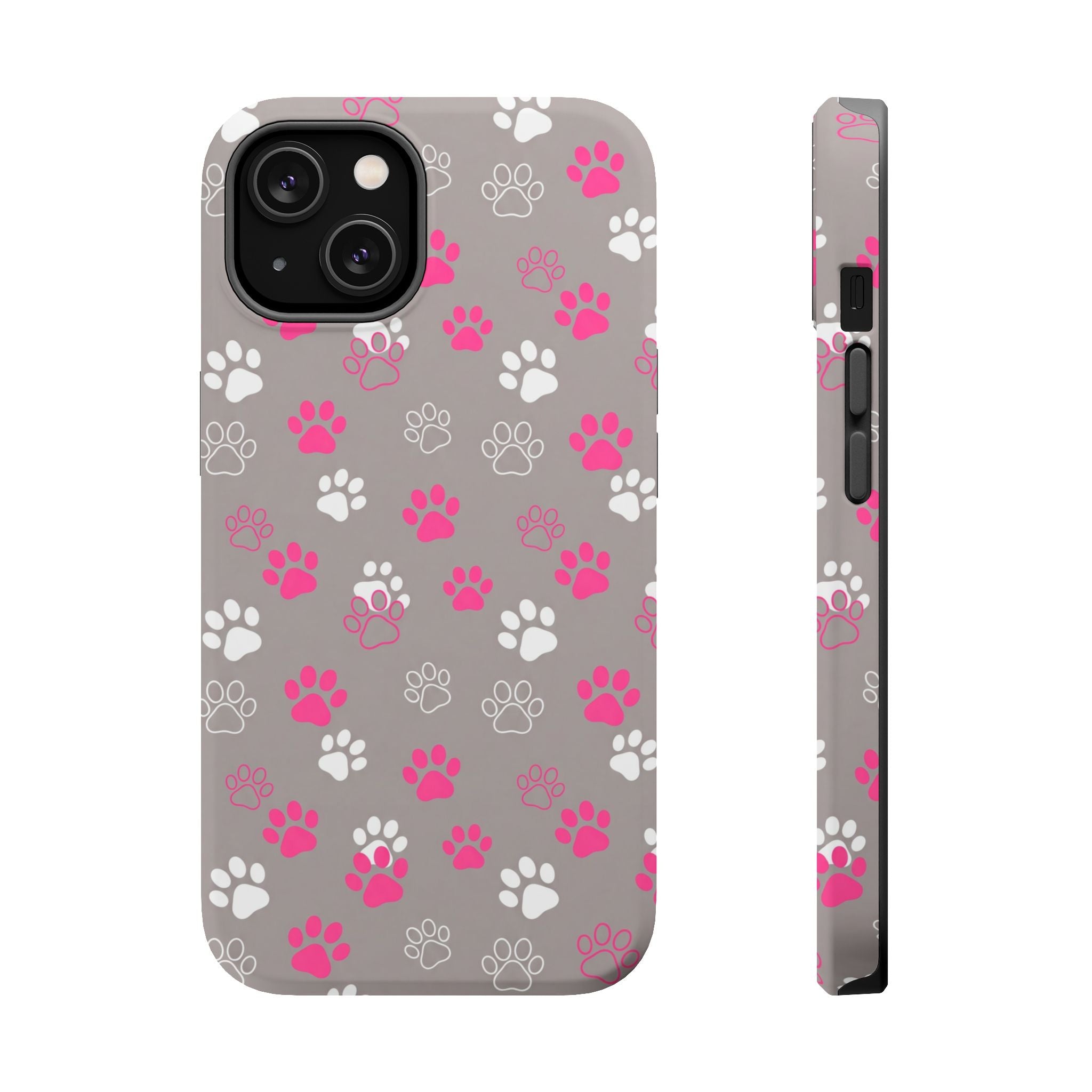 Pink & White Paw Print Phone Case — Impact-Resistant Wireless Charging Cover