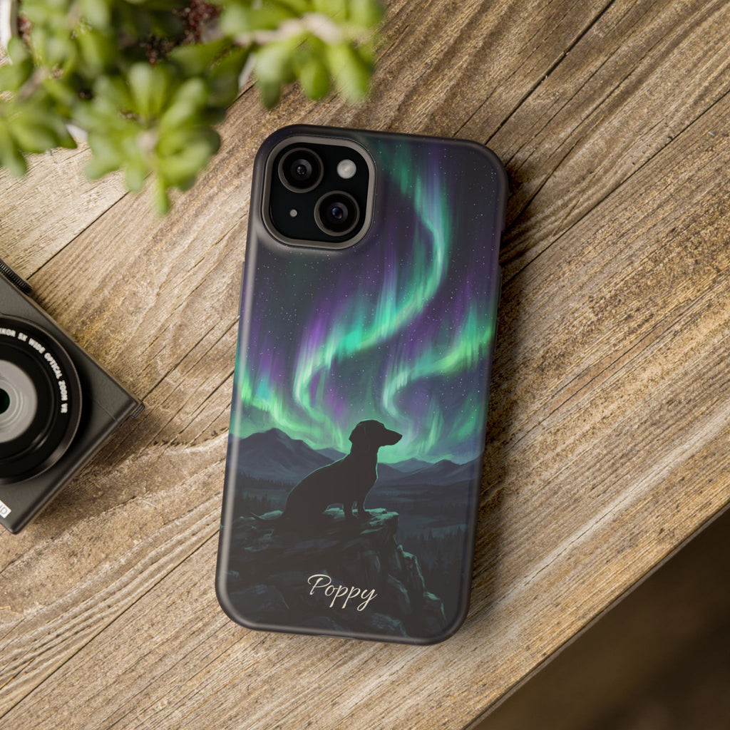 Personalized Dachshund Northern Lights Phone Case — Wireless Charging Cover