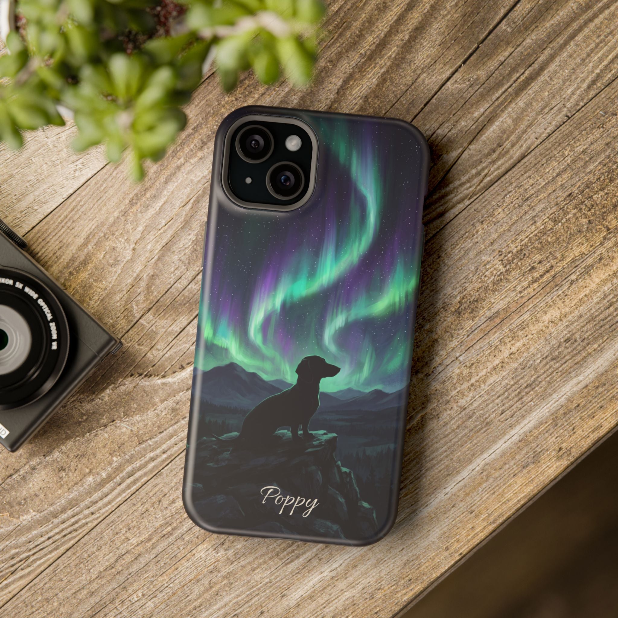 Personalized Dachshund Northern Lights Phone Case — Wireless Charging Cover