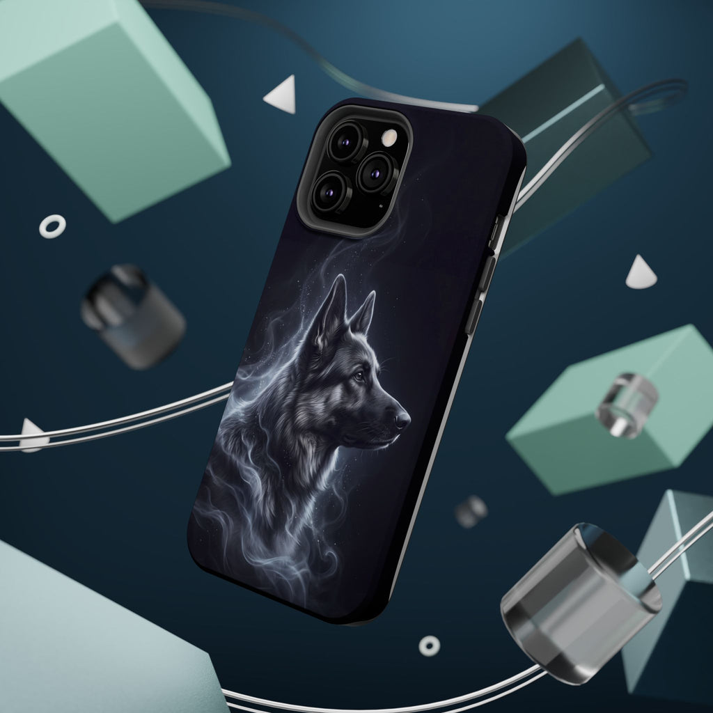 German Shepherd Phone Case | Silver Moonlight Mist Art — Tough Magnetic Case with Wireless Charging