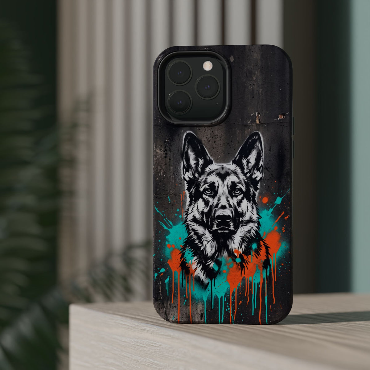 German Shepherd Phone Case | Graffiti Street Art — Tough Magnetic Case with Wireless Charging