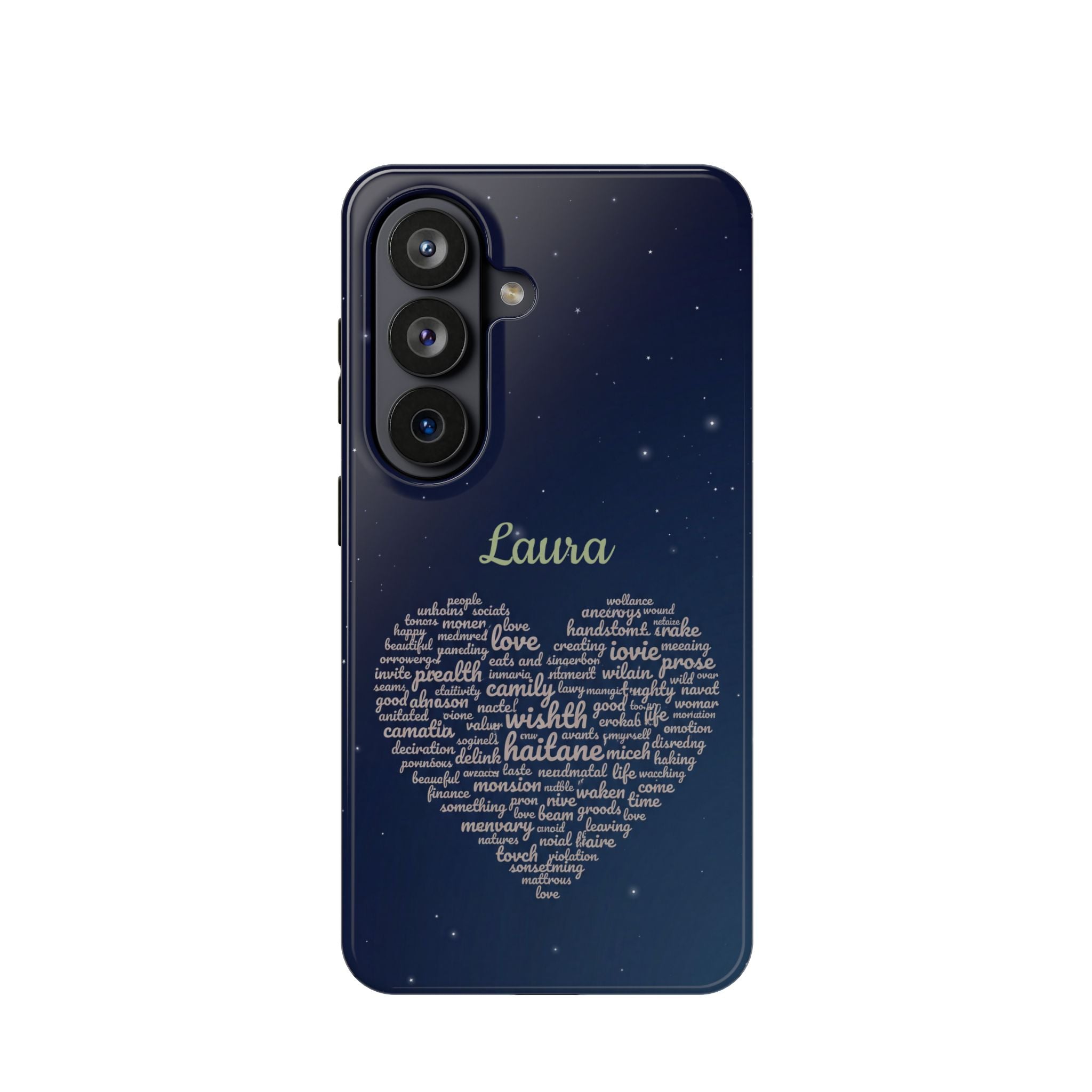 Personalized Teacher Heart Word Art Phone Case — Navy Wireless Charging Cover