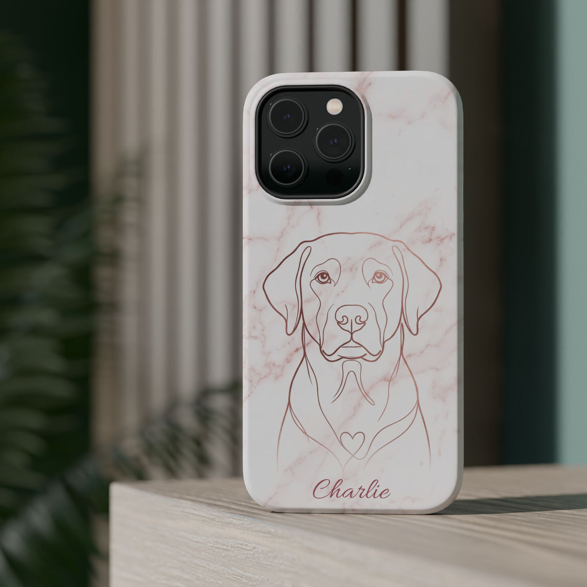 Personalized Rose Gold Marble Labrador Phone Case — Tough Magnetic Case with Wireless Charging