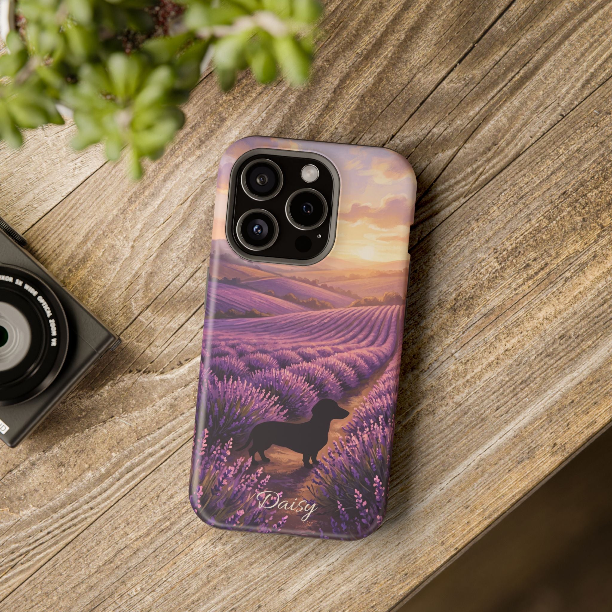 Personalized Dachshund Lavender Field Phone Case — Wireless Charging Cover
