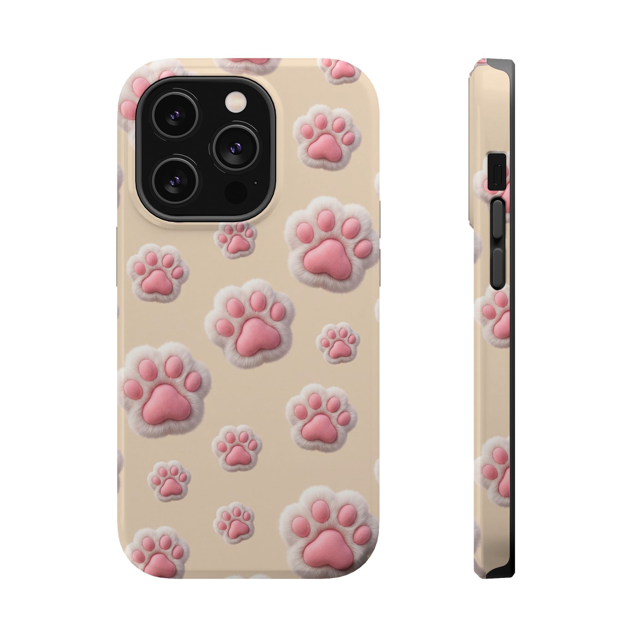 Pink Paw Print Phone Case — Impact-Resistant Wireless Charging Cover