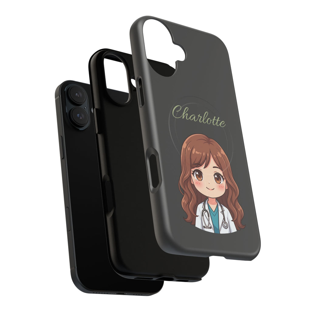 Personalized Tough Magnetic Phone Case | With Custom Name – Cute Illustrated Nurse Character Case for iPhones