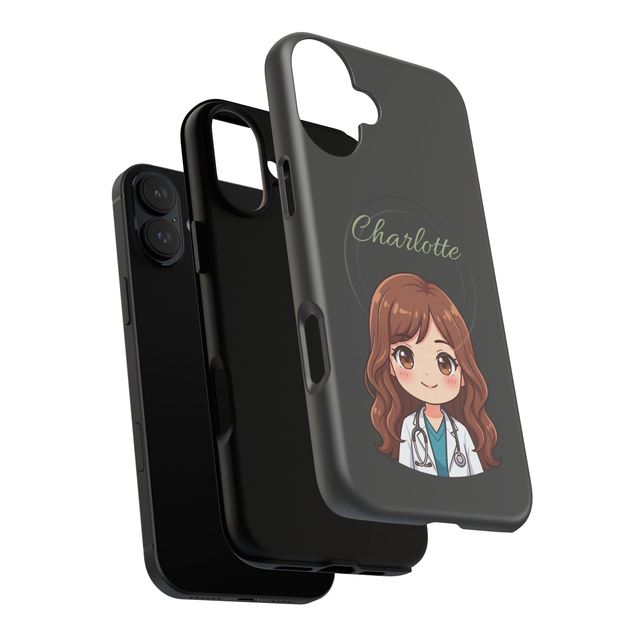 Personalized Tough Magnetic Phone Case | With Custom Name – Cute Illustrated Nurse Character Case for iPhones