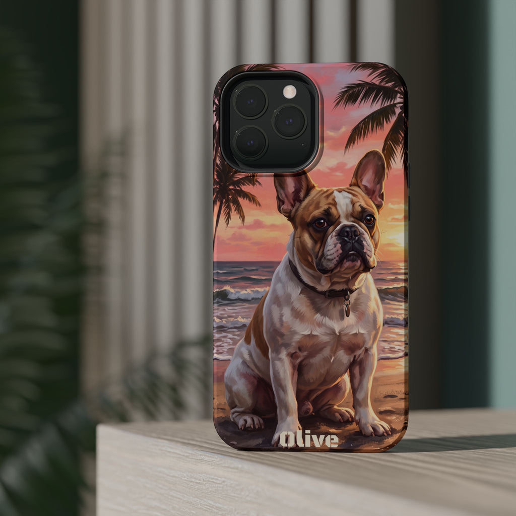 Personalized French Bulldog Beach Portrait Phone Case — Wireless Charging Cover