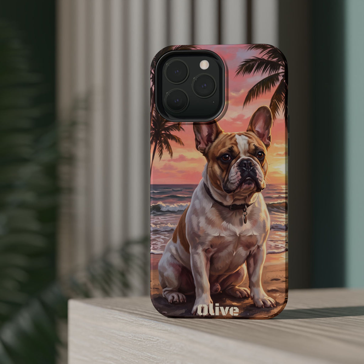 Personalized French Bulldog Beach Portrait Phone Case — Wireless Charging Cover