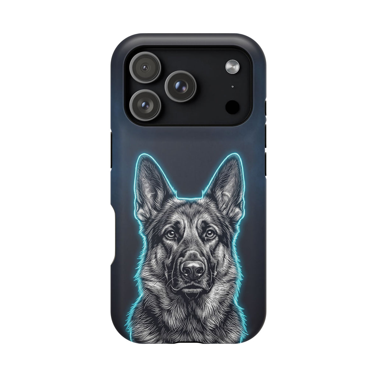 German Shepherd Phone Case | Neon Glow Sketch Art — Tough Magnetic Case with Wireless Charging