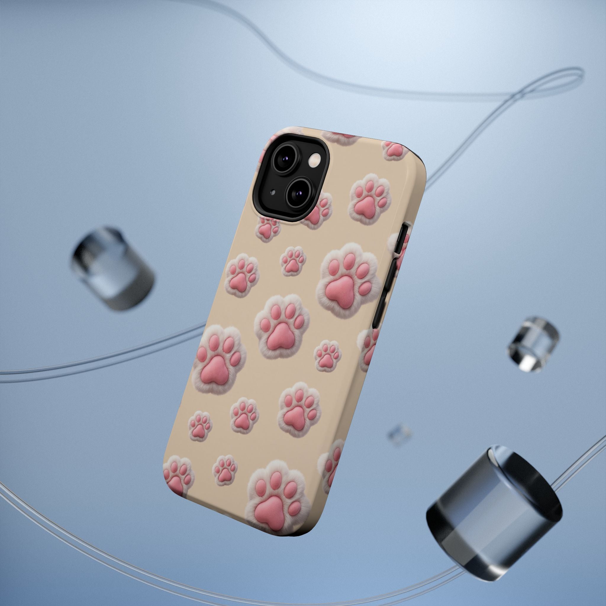 Pink Paw Print Phone Case — Impact-Resistant Wireless Charging Cover