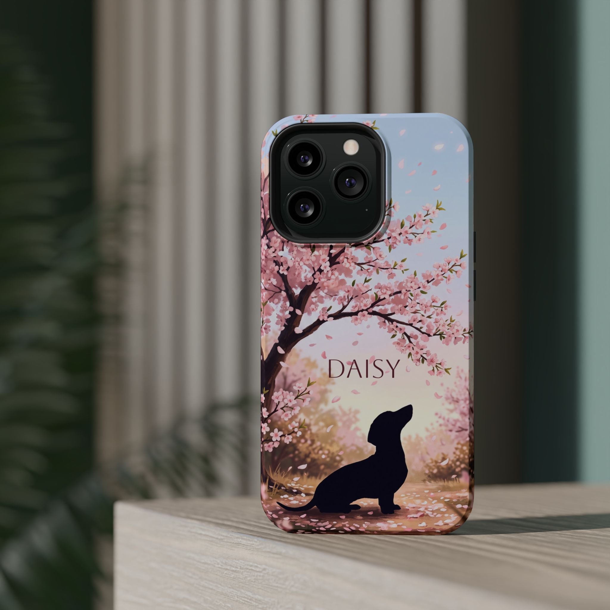 Personalized Dachshund Cherry Blossom Phone Case — Wireless Charging Cover