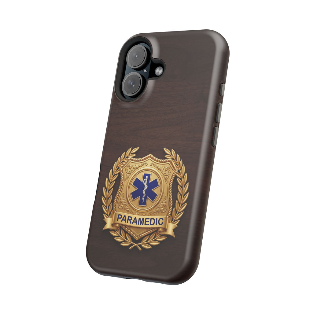 Gold Paramedic Laurel Badge Wood Phone Case — Magnetic Wireless Charging Cover
