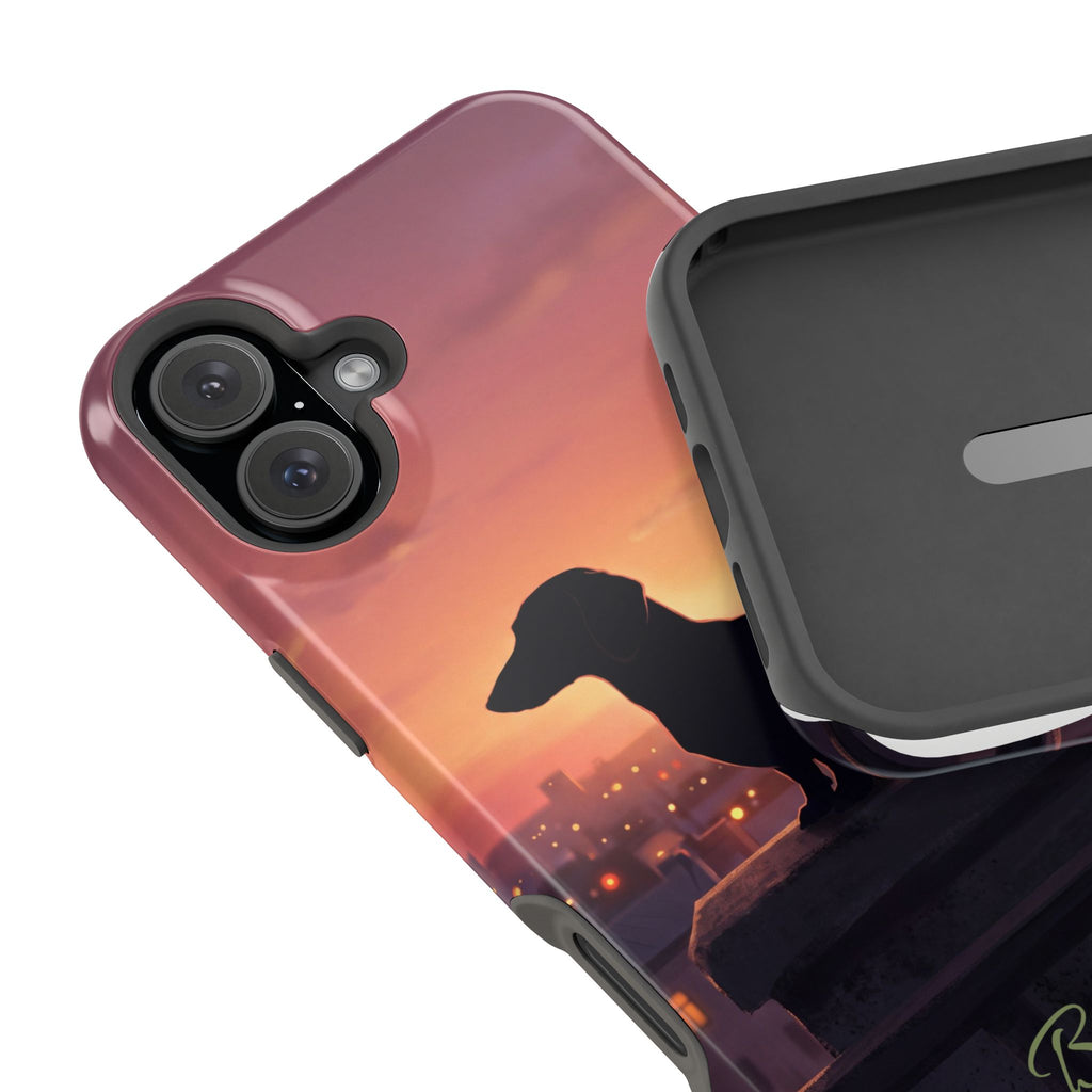 Personalized Dachshund Rooftop Sunset Phone Case — Wireless Charging Cover