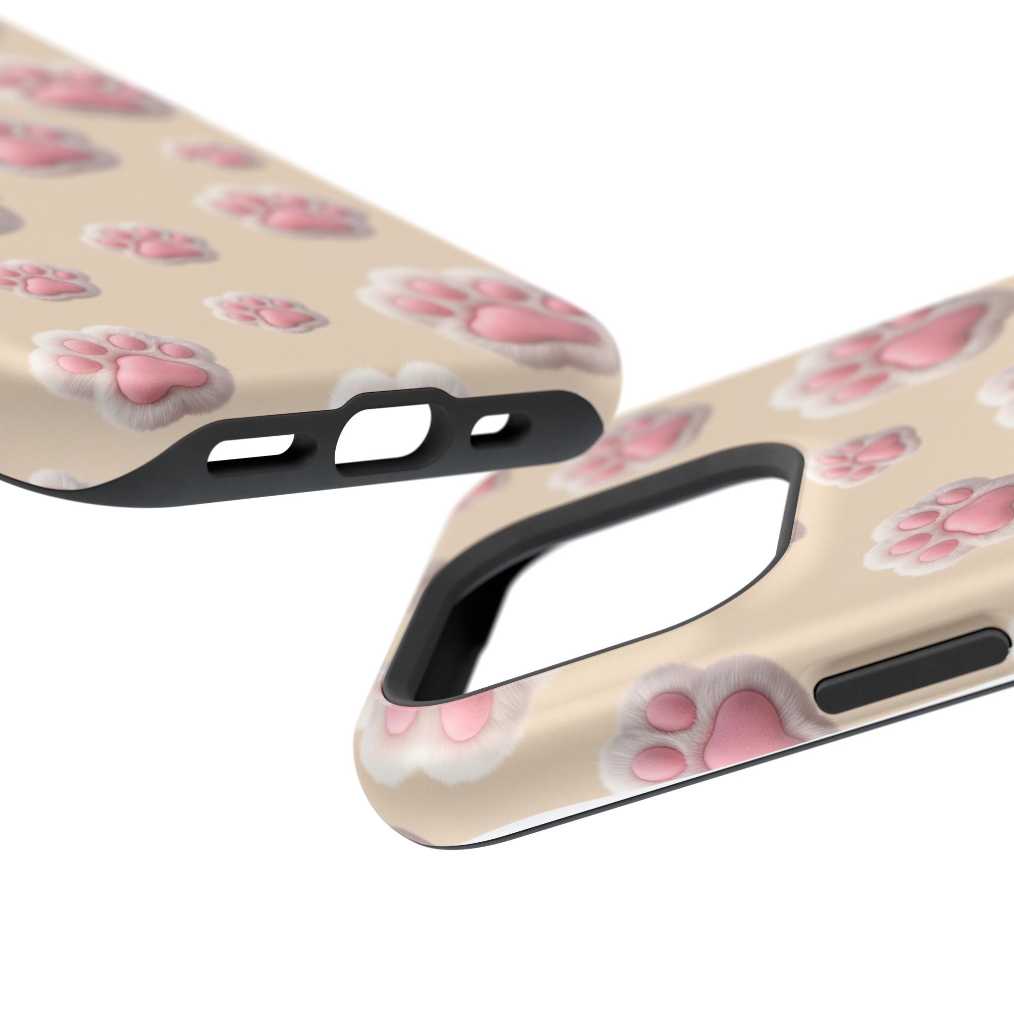 Pink Paw Print Phone Case — Impact-Resistant Wireless Charging Cover