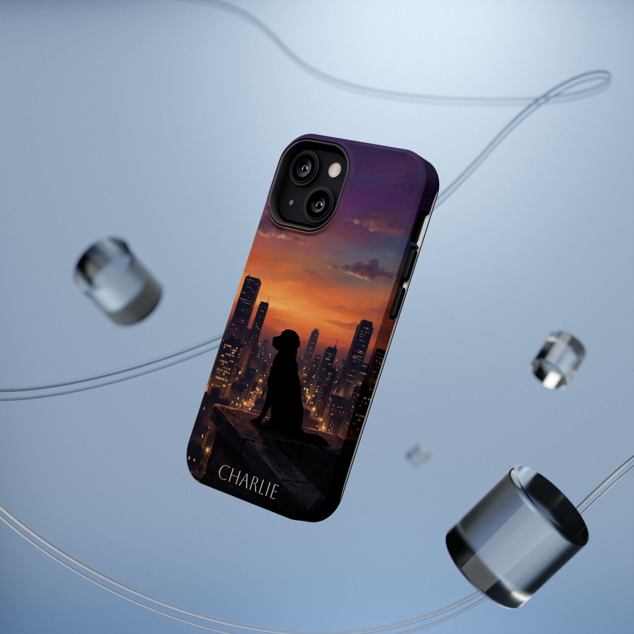 Personalized Golden Retriever City Skyline Phone Case — Wireless Charging Cover