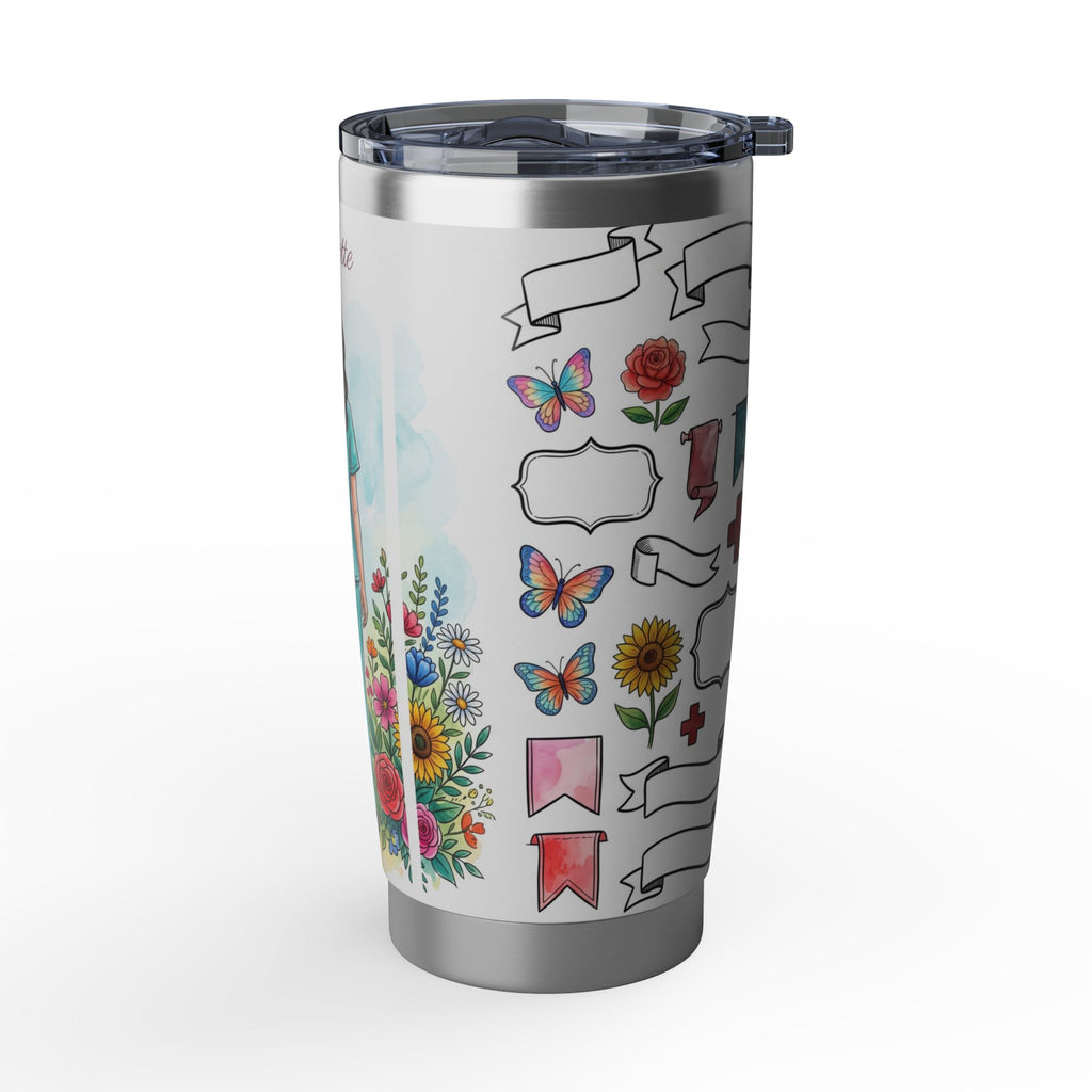 Personalized Nurse Tumbler – Custom Name Watercolor Floral Design 20 oz