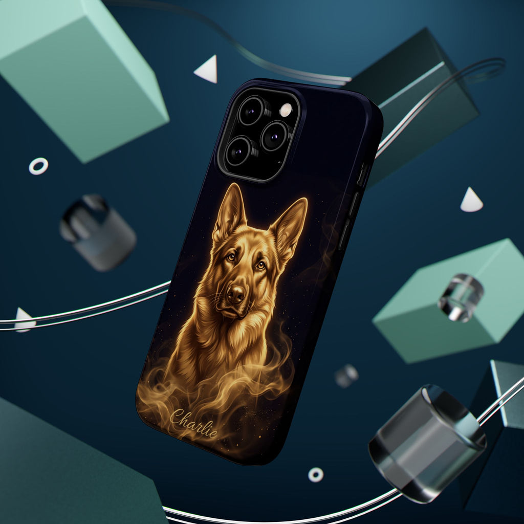 German Shepherd Phone Case | Personalized Gold Glow Art — Tough Magnetic Case with Wireless Charging