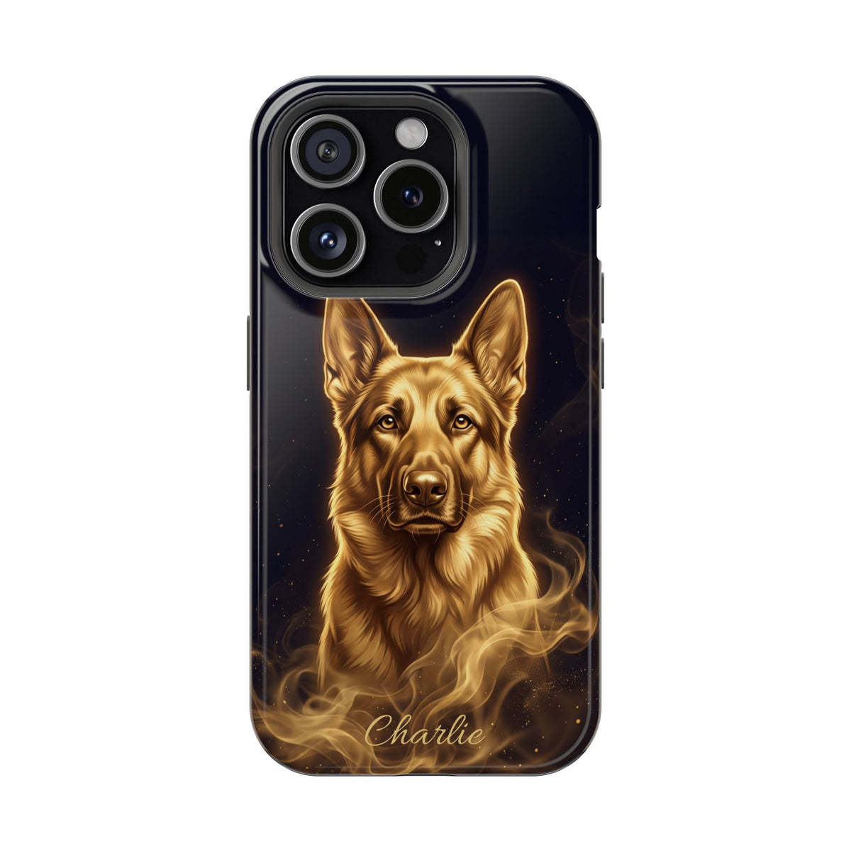 German Shepherd Phone Case | Personalized Gold Glow Art — Tough Magnetic Case with Wireless Charging