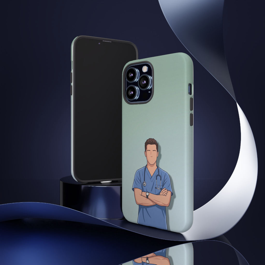 Male Nurse Phone Case | Confident Nurse in Blue Scrubs Illustration | iPhone & Samsung
