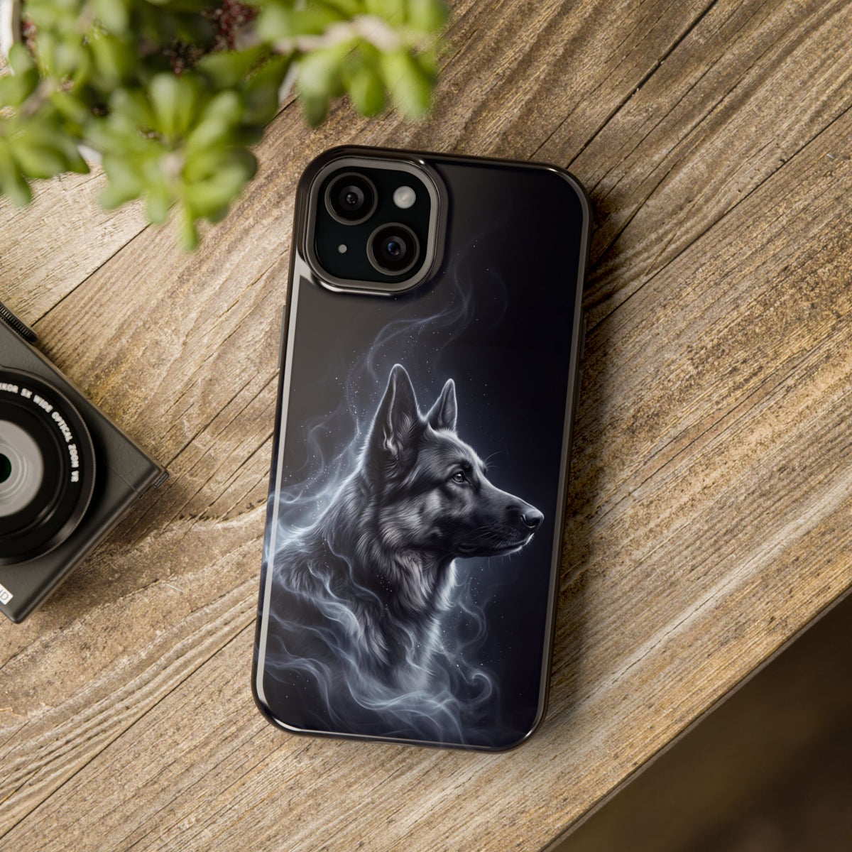 German Shepherd Phone Case | Silver Moonlight Mist Art — Tough Magnetic Case with Wireless Charging
