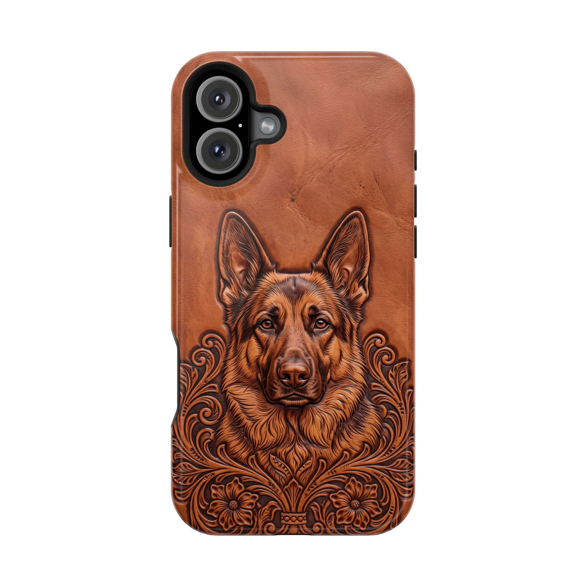 German Shepherd Phone Case | Western Tooled Art — Tough Magnetic Case with Wireless Charging